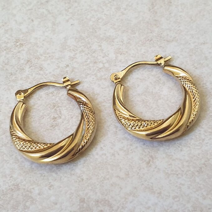 Patterned Hoop Creole Earrings in 9ct Gold - Gems Afire - Vintage ...