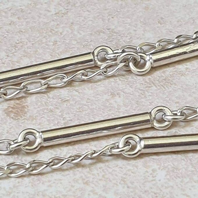 Long Length Italian Silver Bar and Link Chain Necklace, 33 inches