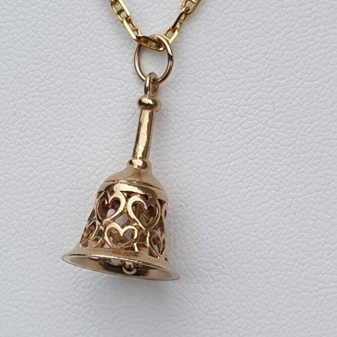 Ornate Heart Patterned Ringing Bell Pendant in 9ct Gold. - Gems Afire ...