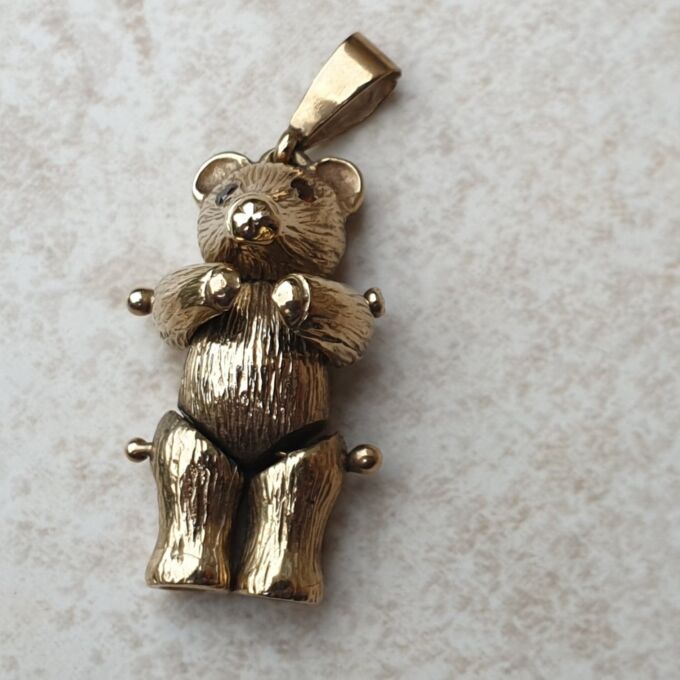 Articulated Teddy Bear Pendant in 9ct Gold Gems Afire Vintage