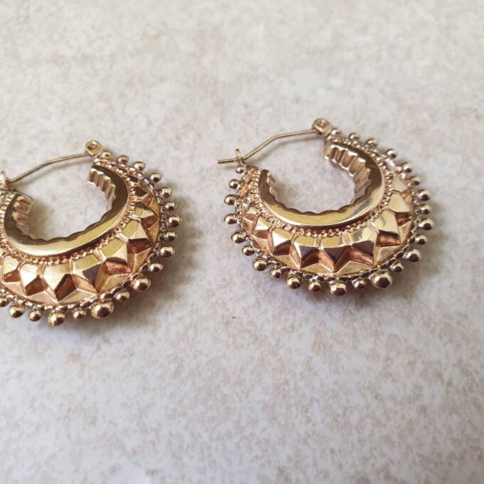 Fancy Ornate Creole Gypsy Earrings in 9ct Gold - Gems Afire - Vintage ...