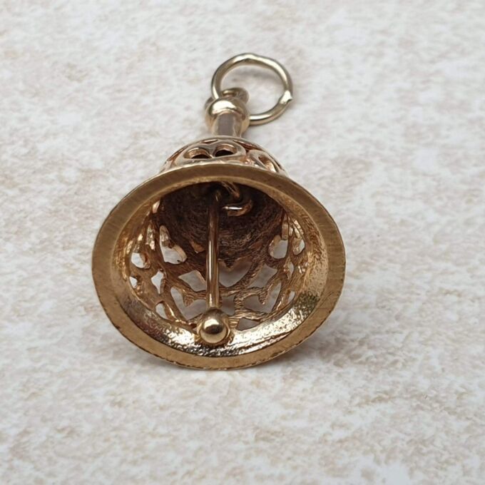 Bell Pendant Ringer Ornate Heart Patterned Ringing Bell Pendant in 9ct Gold. - Gems Afire ...