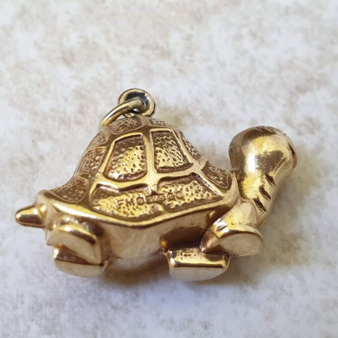 Tortoise Charm Pendant in 9ct Gold Gems Afire Vintage Jewellery UK