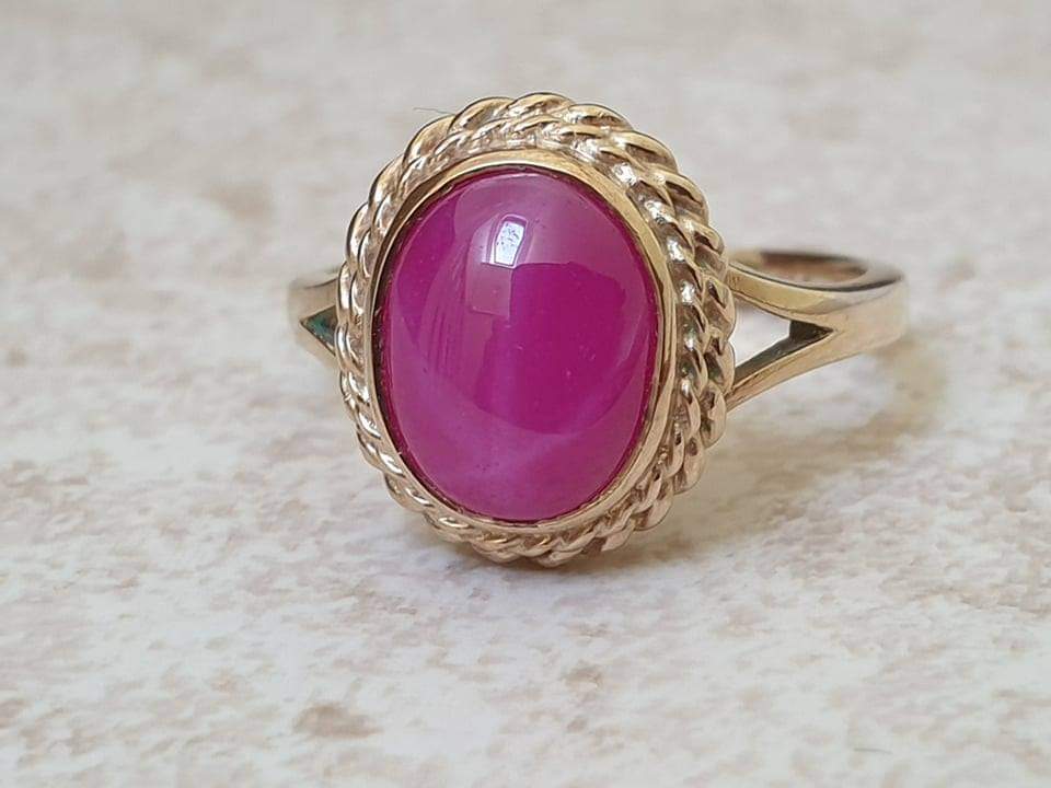 Synthetic Star Pink Ruby Ring in 9ct Gold. - Gems Afire - Preloved ...