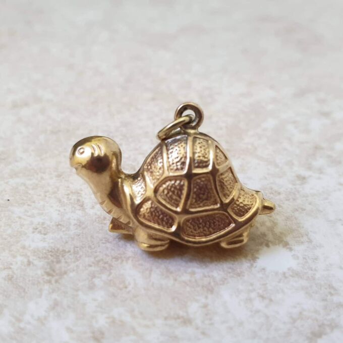 Tortoise Charm Pendant in 9ct Gold Gems Afire Vintage Jewellery UK