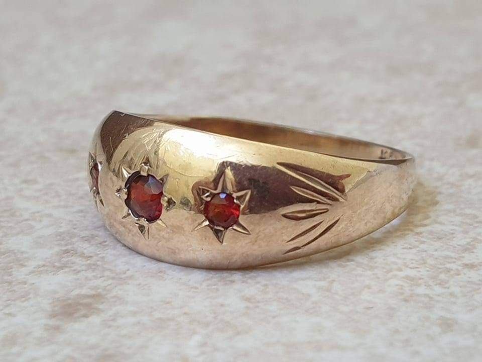 Three Stone Garnet Gypsy Ring in 9ct Gold, a UK L or a US 5 3/4 - Gems ...