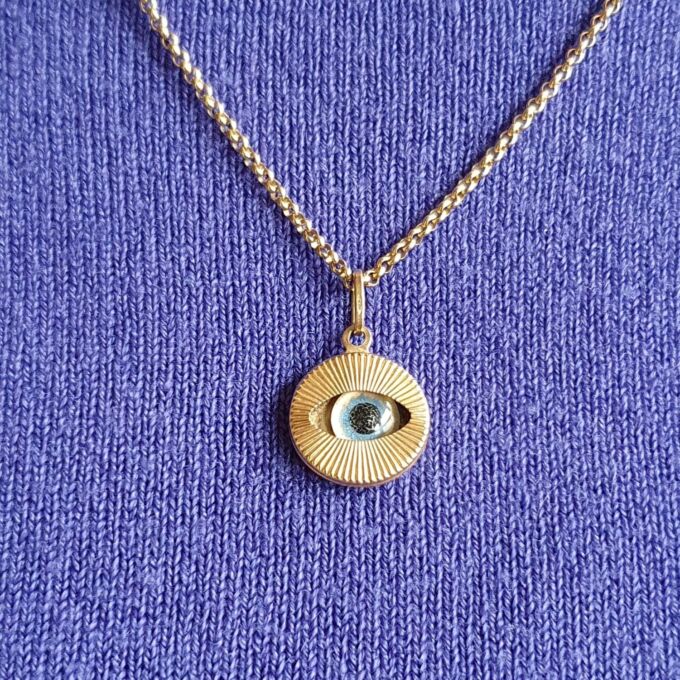 Evil Eye Charm Pendant in 9ct Gold Gems Afire Vintage Jewellery UK
