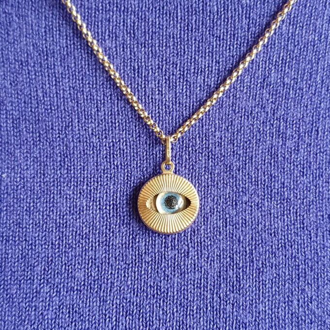 Evil Eye Charm Pendant in 9ct Gold Gems Afire Vintage Jewellery UK