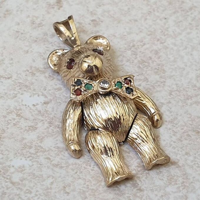 Teddy Bear Pendant in 9ct Gold - Gems Afire - Vintage Jewellery UK