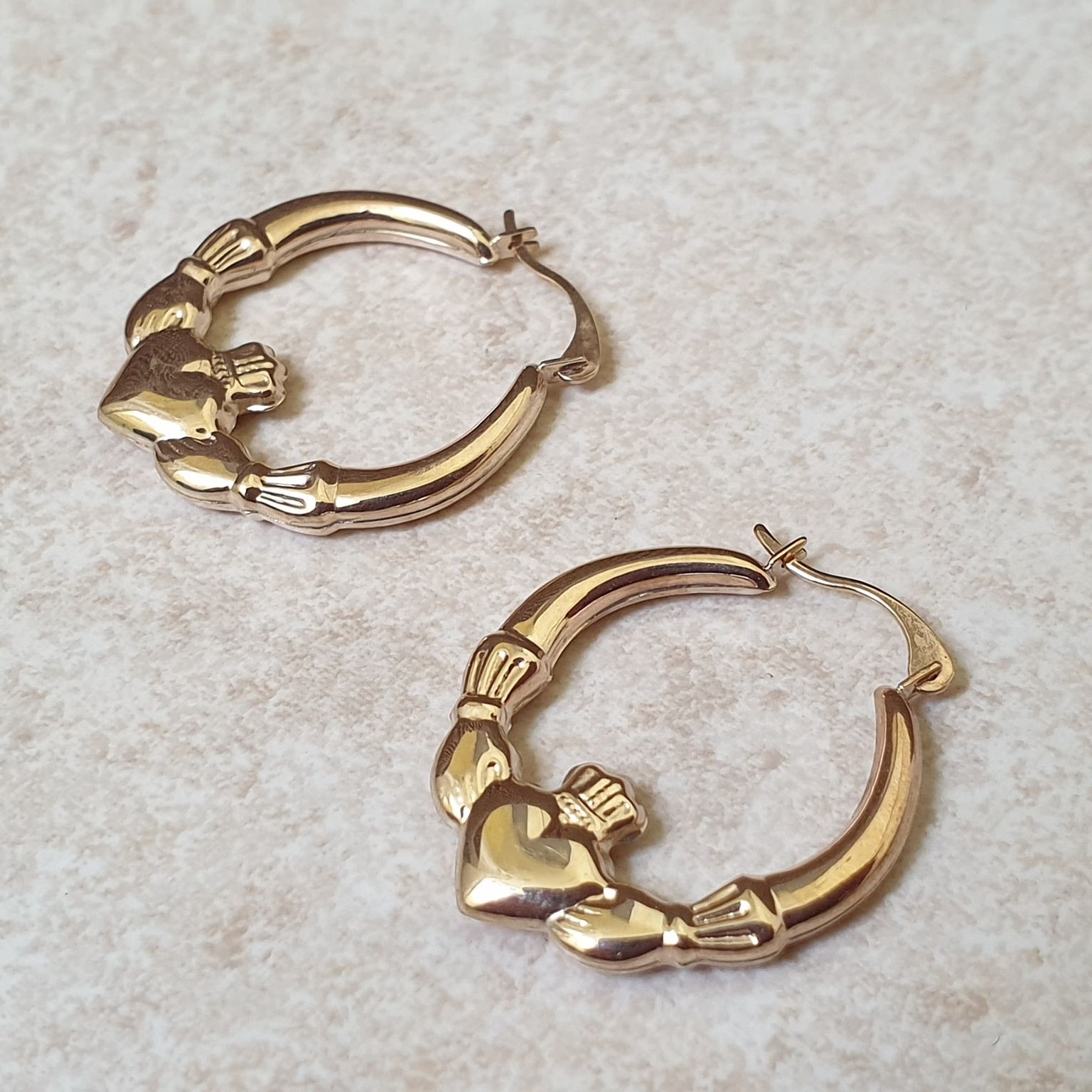 thumbnail image 2 of 18K Gold Filled 40mm Claddagh Hoop Earrings With Stones - Made In Italy - Premium Women's Gift 2 of 5