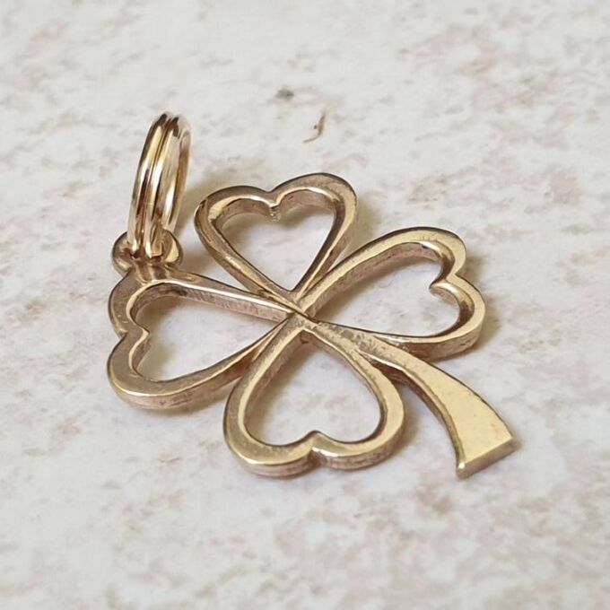 Four Leaf Clover Pendant in 9ct Gold Gems Afire Vintage Jewellery UK
