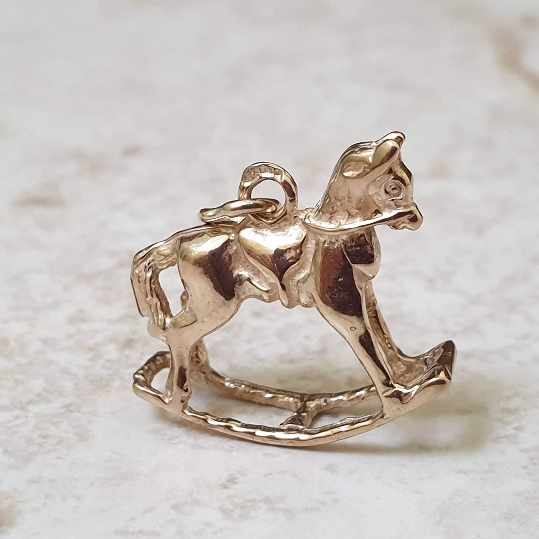 Rocking Horse Charm Pendant in 9ct Gold Gems Afire Preloved Vintage