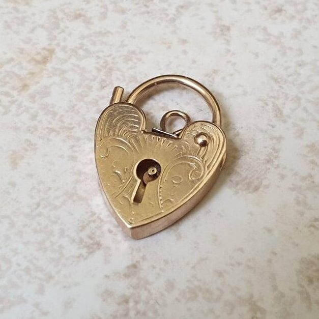 Small Engraved Front Padlock in 9ct Gold Gems Afire Vintage