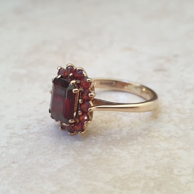 Cluster Ring in 9ct Gold Gems Afire Vintage Jewellery UK