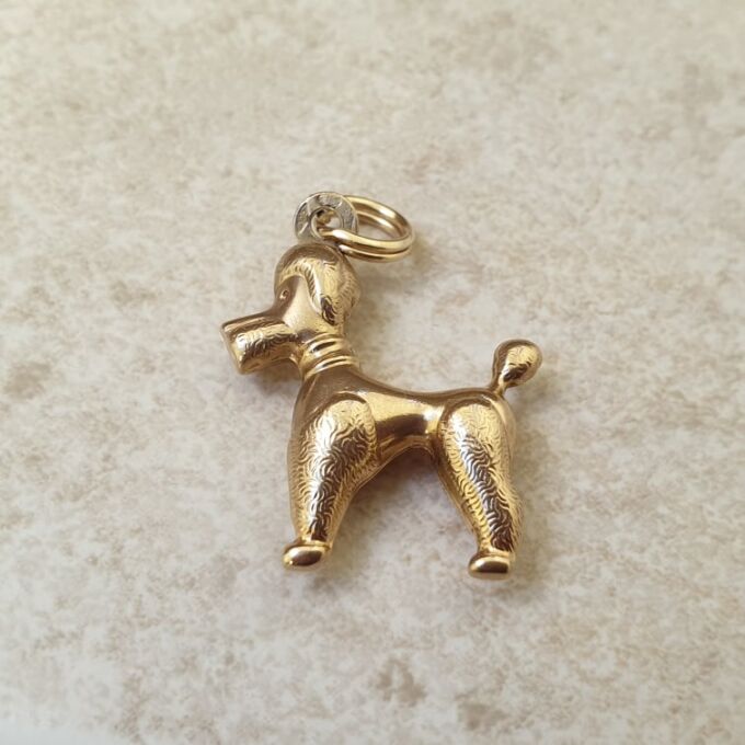 Poodle Charm Pendant in 9ct Gold Gems Afire Vintage Jewellery UK