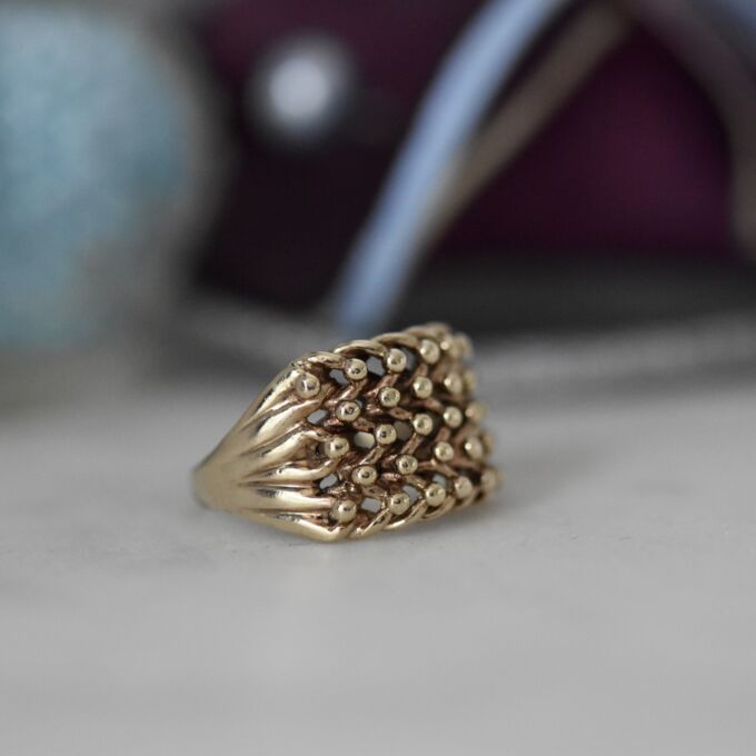5 Row Keeper Ring in 9ct Gold Gems Afire Vintage Jewellery UK