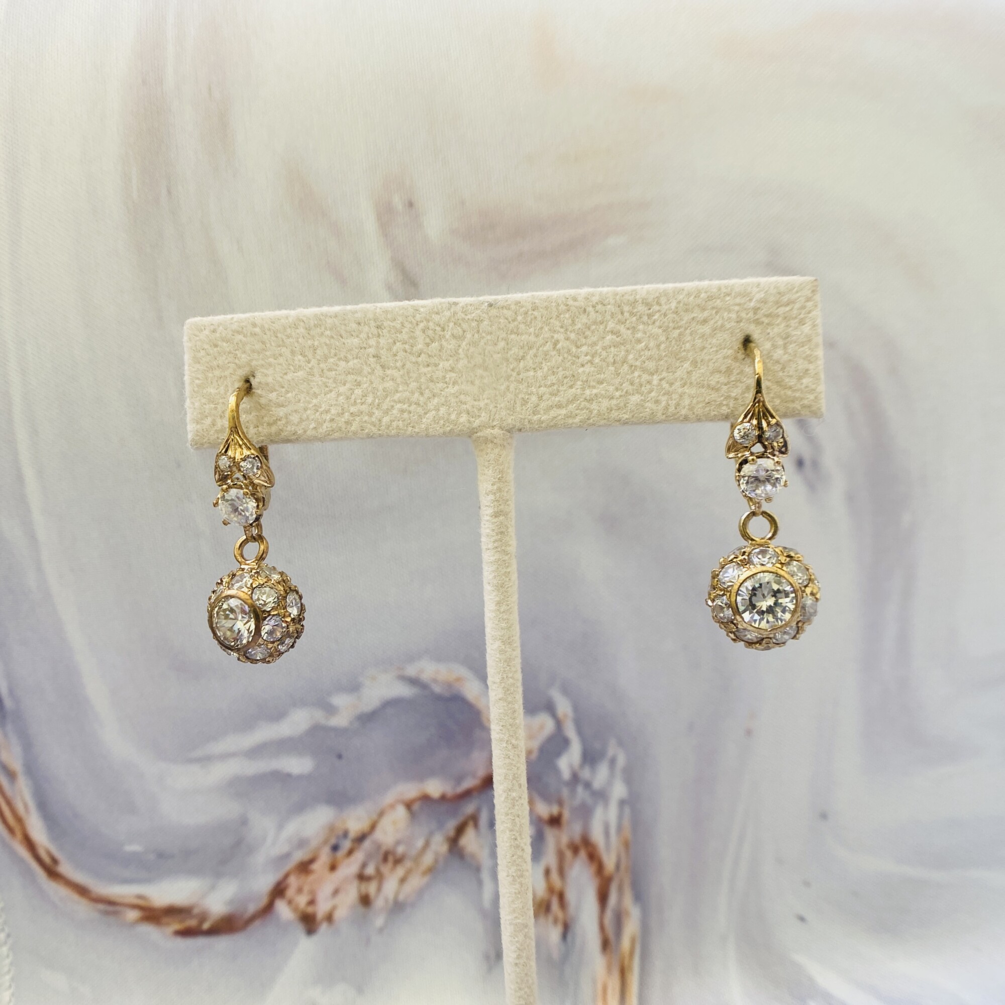 Glitter Ball Drop Earrings in 9ct Gold Gems Afire Vintage Jewellery UK