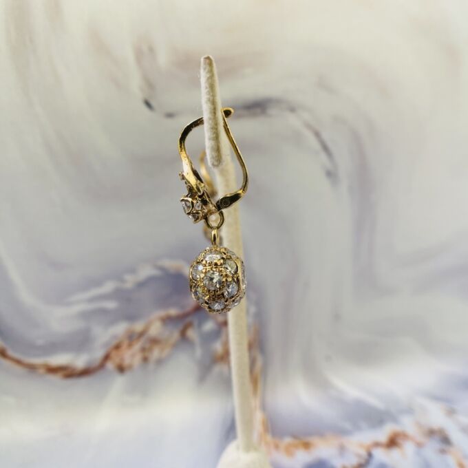 Glitter Ball Drop Earrings in 9ct Gold Gems Afire Vintage Jewellery UK