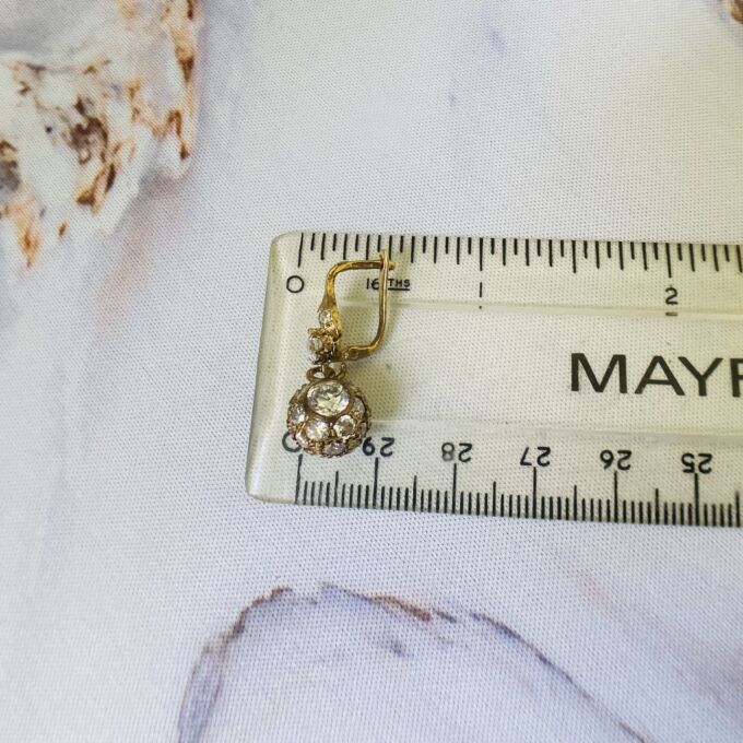 Glitter Ball Drop Earrings in 9ct Gold Gems Afire Vintage Jewellery UK