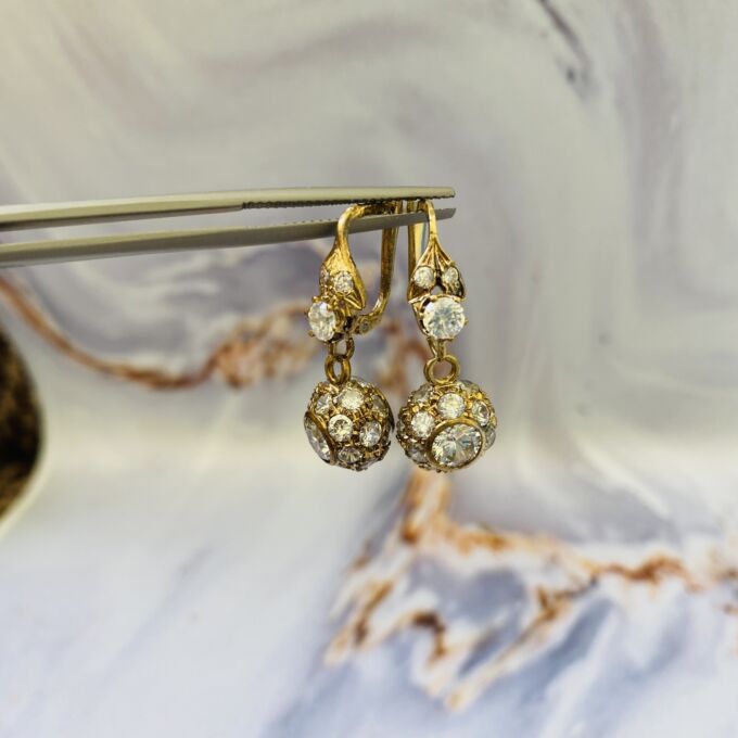 Glitter Ball Drop Earrings in 9ct Gold Gems Afire Vintage Jewellery UK