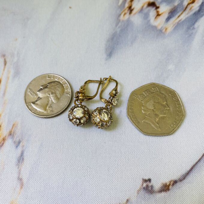 Glitter Ball Drop Earrings in 9ct Gold Gems Afire Vintage Jewellery UK