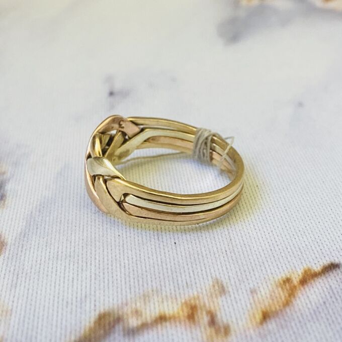 Four Piece Puzzle Ring in 9ct Gold Gems Afire Vintage Jewellery UK