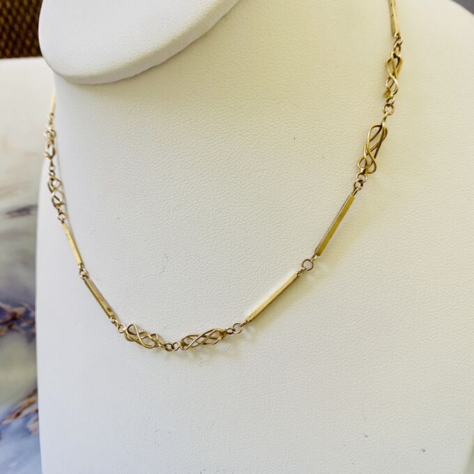 Bar Twist Knot Necklace in 9ct Gold Gems Afire Vintage Jewellery UK
