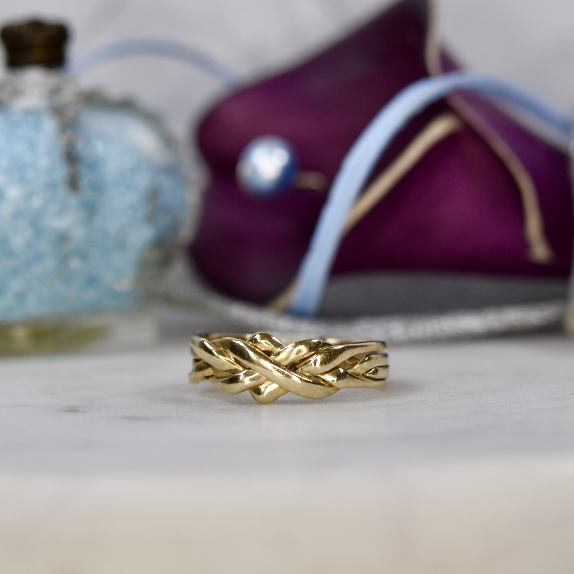 Four Piece Puzzle Ring in 9ct Gold Gems Afire Vintage Jewellery UK